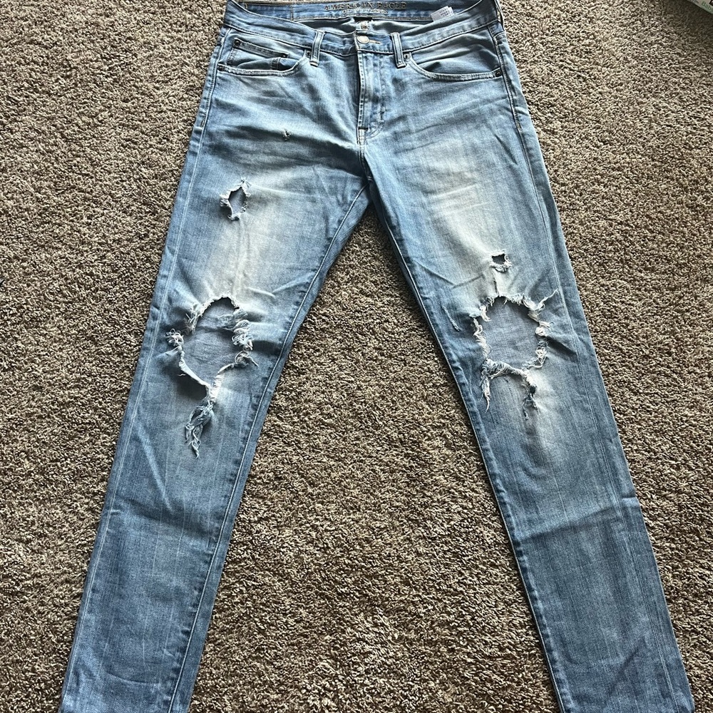 American Eagle Outfitters Blue Slim Jeans Distressed Style